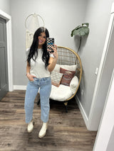 STORIE HIGH RISE EMBROIDERED DENIM JEANS