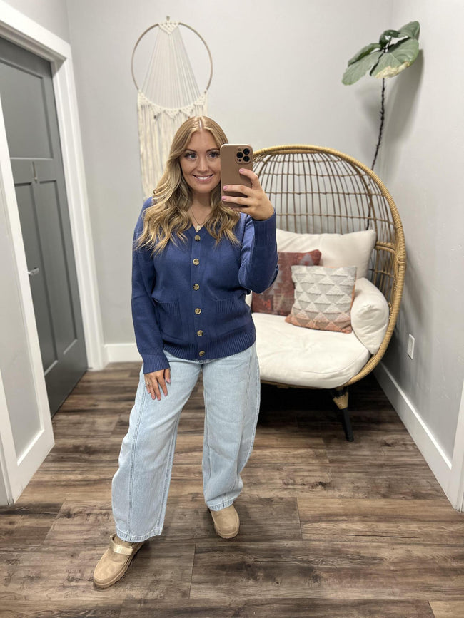 CORRINE BLUE BUTTON FRONT CARDIGAN TOP