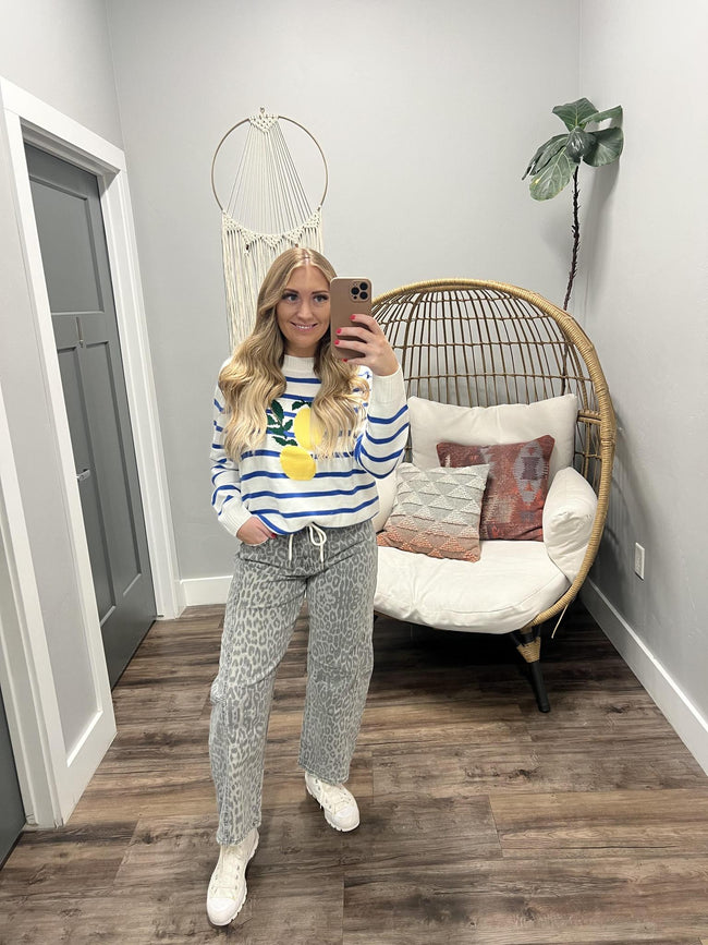 LEMON DESIGN STRIPE SWEATER TOP