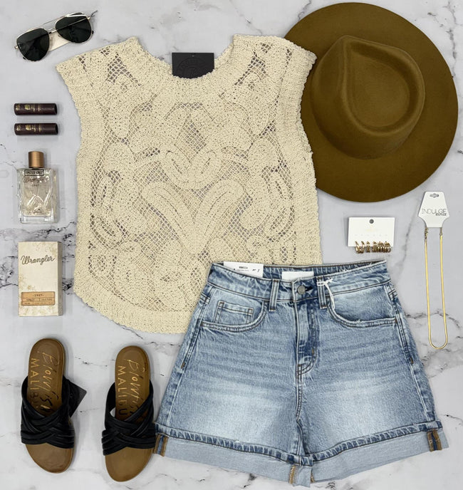 SANDY NATURAL CROCHET OPEN KNIT TANK TOP