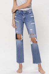 MINDY MID RISE DISTRESSED STRAIGHT JEANS