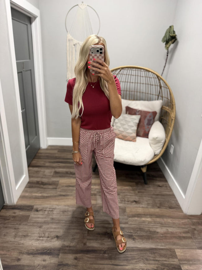 KELSEY BRICK RED PLAID GINGHAM PANTS