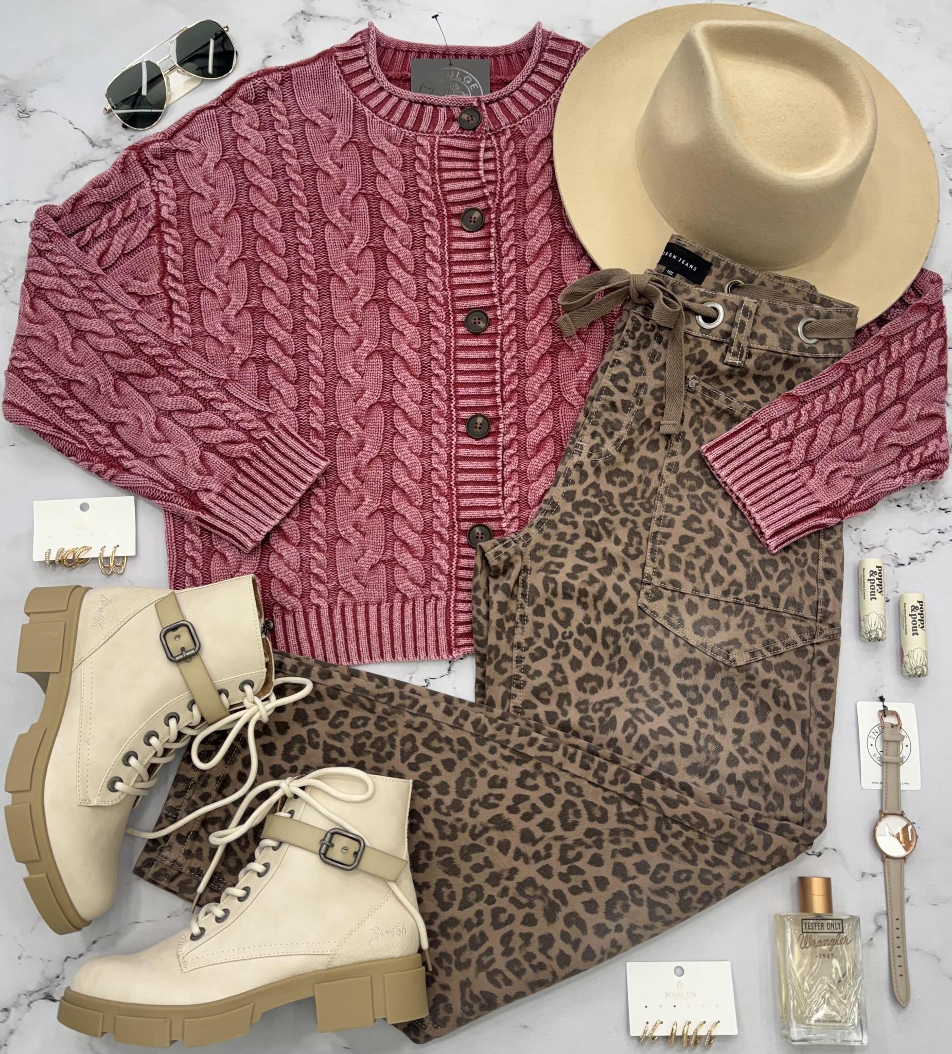 HARMONY WASHED BURGUNDY BUTTON FRONT CARDIGAN