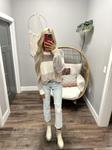 MILLIE CREAM AND BURGUNDY COLORBLOCK STRIPE SWEATER TOP