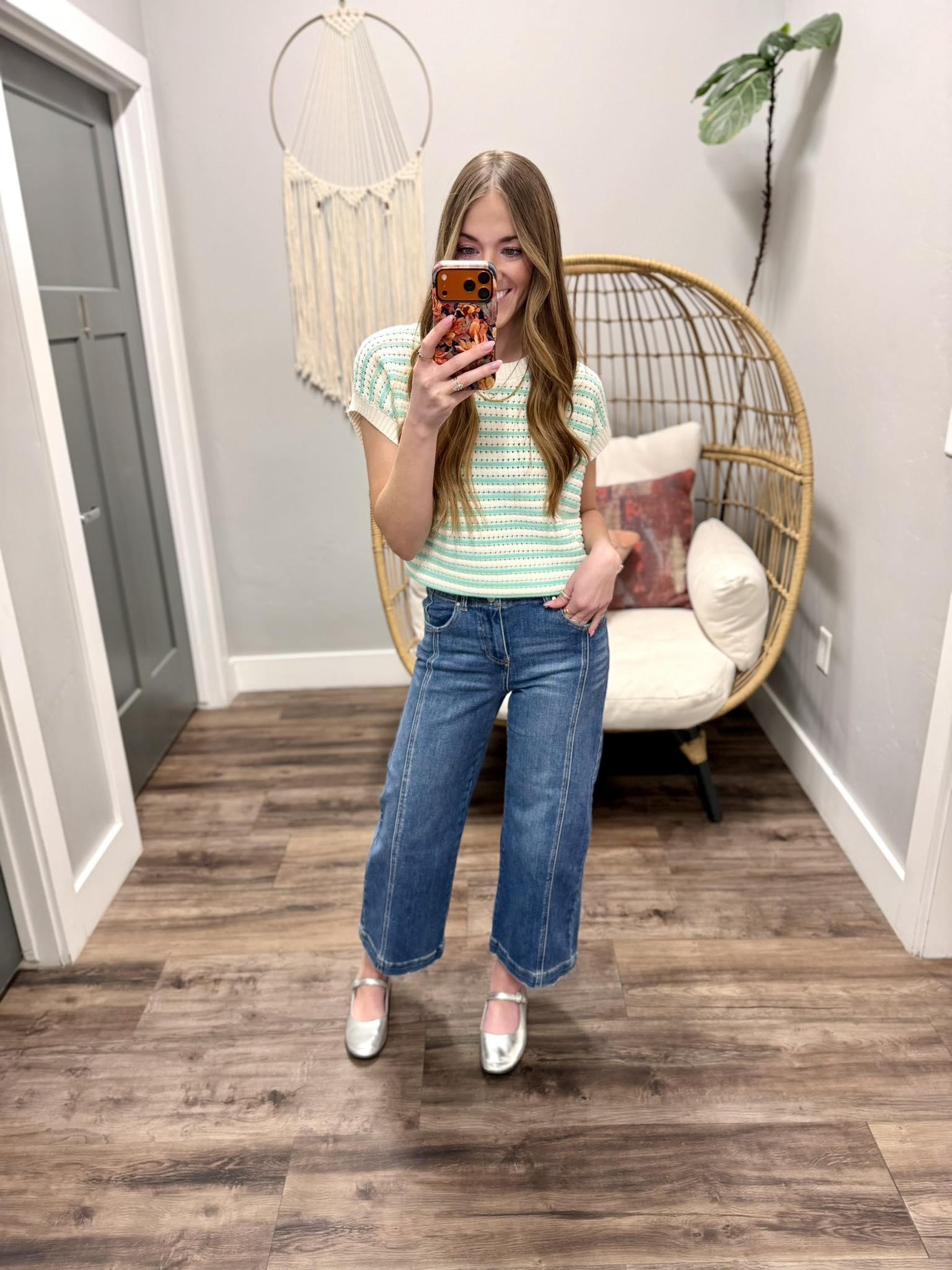 MALIBU MINT KNIT SHORT SLEEVE SWEATER TOP