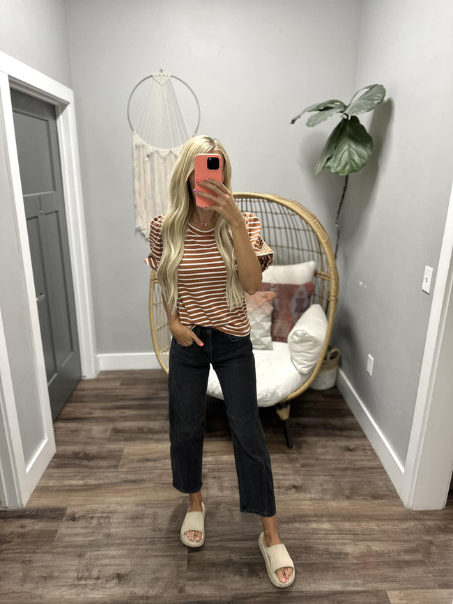 CAITLIN RUST STRIPE PUFF SLEEVE BLOUSE