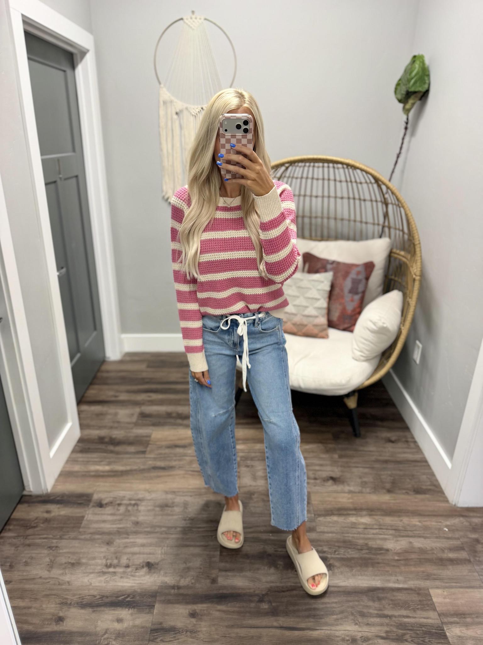 KARA PINK STRIPE KNIT SWEATER TOP