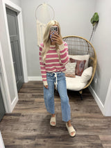 KARA PINK STRIPE KNIT SWEATER TOP