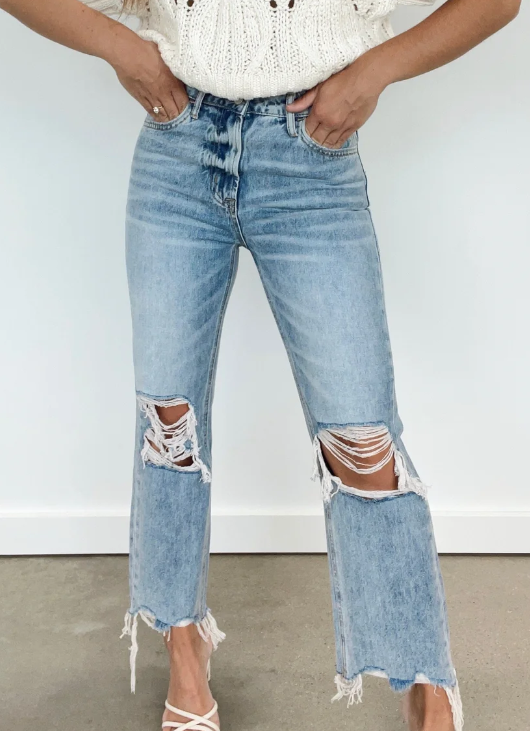 NEXT LEVEL VINTAGE WASH HIGH RISE DISTRESSED DENIM