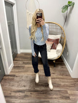 EMMA BLUE DAISY MESH LONG SLEEVE TOP