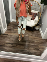 LONG LOST LOVE CORAL RUFFLE SLEEVE BLOUSE