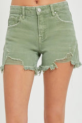KENNEDY MID RISE OLIVE DENIM SHORTS