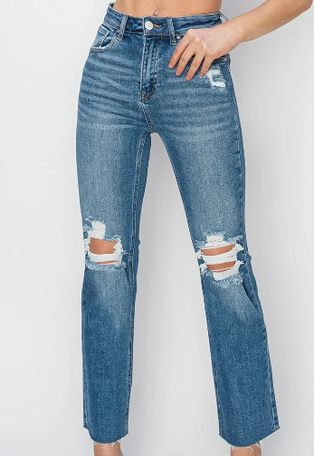 HIDDEN GEM DISTRESSED HIGH RISE DENIM