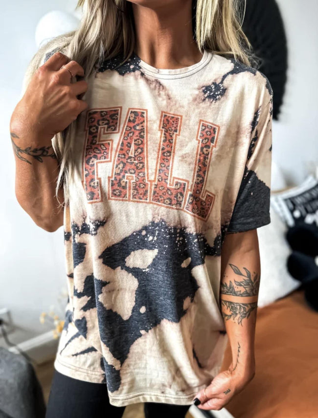 FALL LEOPARD BLEACHED GRAPHIC TEE