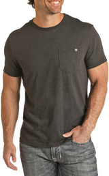 MENS ROCK & ROLL CHARCOAL CREW NECK POCKET TEE