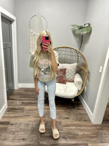 TAUPE AND PINK FREE BIRD GRAPHIC TEE