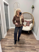 KAYDEE BROWN SMOCKED BLOUSE TOP