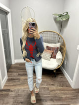 NAVY AND RED LOBSTER KNIT SWEATER TOP