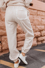 COMFORT ZONE LACE GINGHAM PLAID JOGGERS