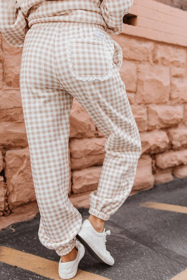 COMFORT ZONE LACE GINGHAM PLAID JOGGERS