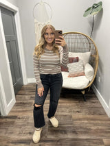DAYTON TAUPE STRIPE LONG SLEEVE TOP