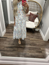 VICTORIA BLUE IRIS SMOCKED FLORAL DRESS