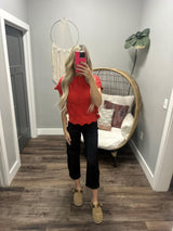 CARLY RED SIDE TIE SWEATER TOP