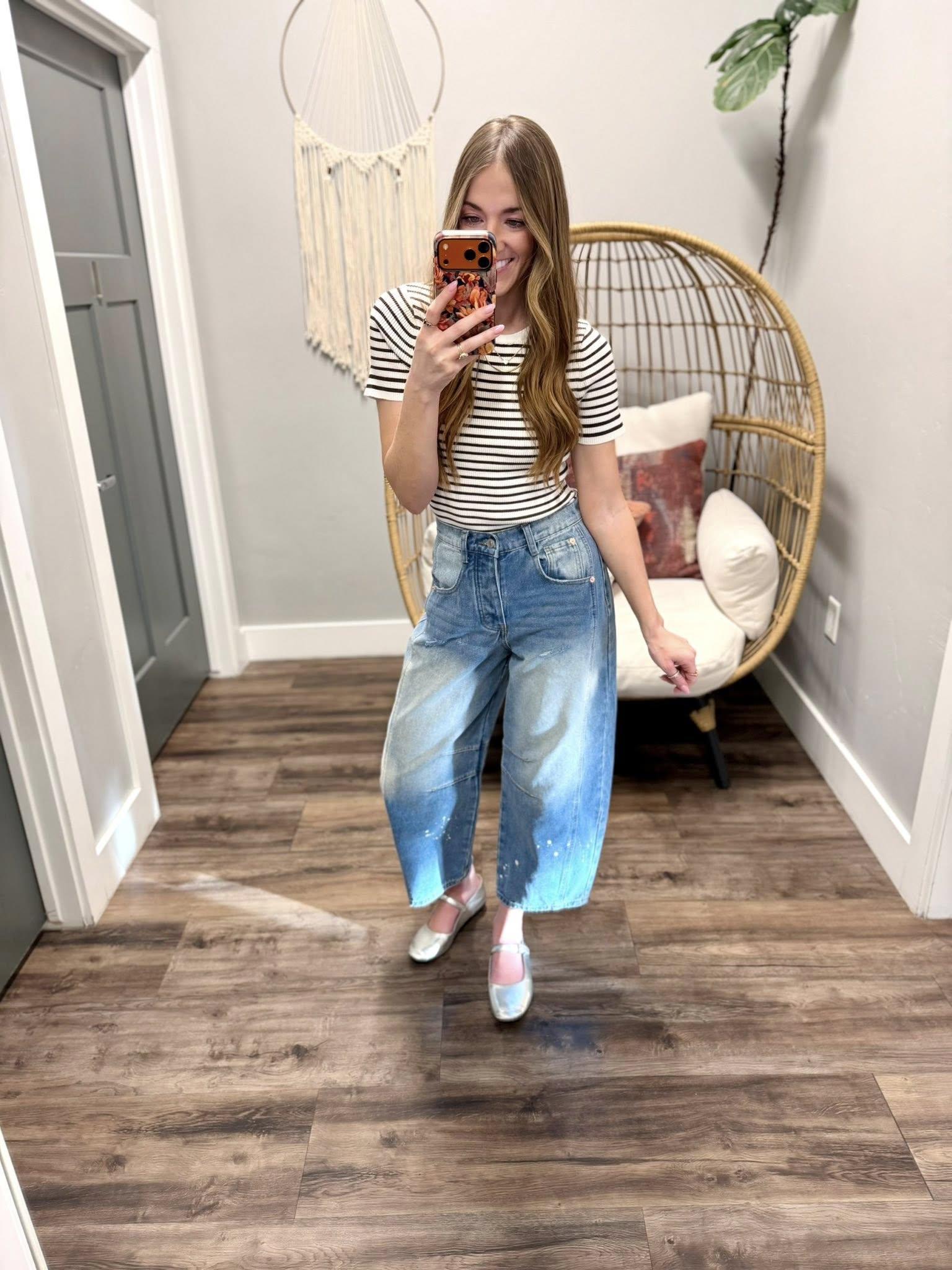 DONNA CHOCOLATE STRIPE SHORT TEE