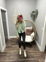 KARA MINT KNIT BOW TIE FRONT CARDIGAN TOP