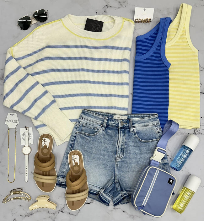 KARLA FP DUPE WHITE/BLUE LEMON STITCH SWEATER TOP