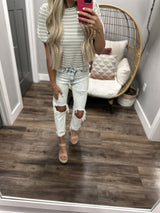 TEXTURED SAGE STRIPE PUFF SLEEVE BLOUSE