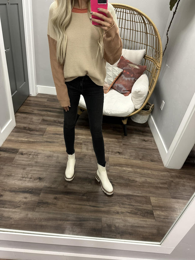 DAKOTA WAFFLE COLORBLOCK SWEATER TOP