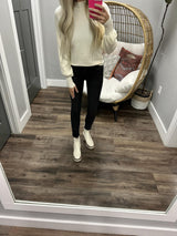 PRISCILLA RIBBED IVORY LONG SLEEVE SWEATER TOP
