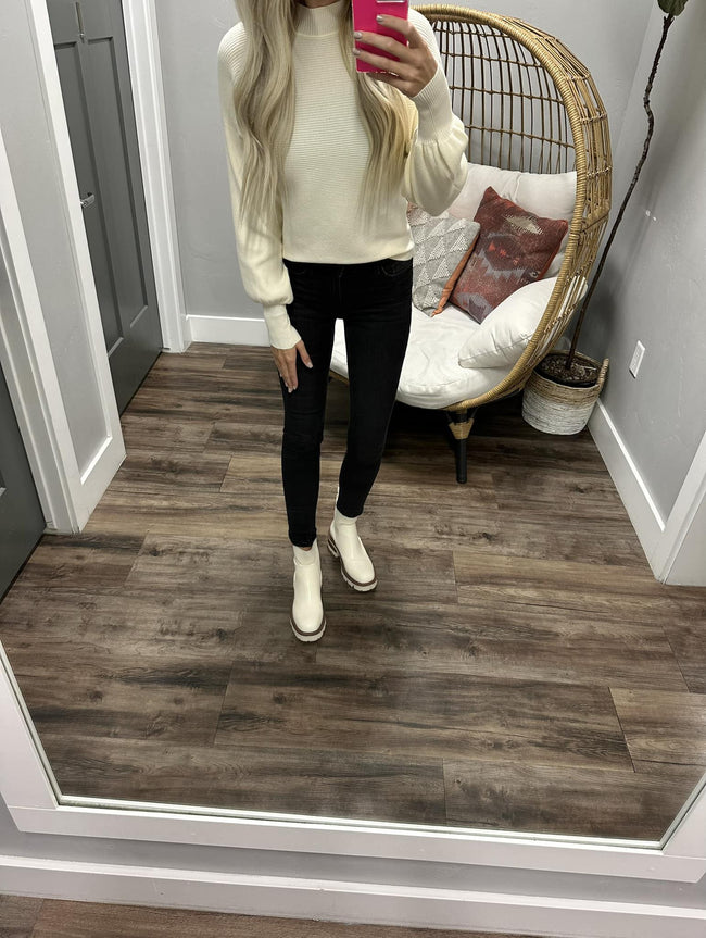 PRISCILLA RIBBED IVORY LONG SLEEVE SWEATER TOP