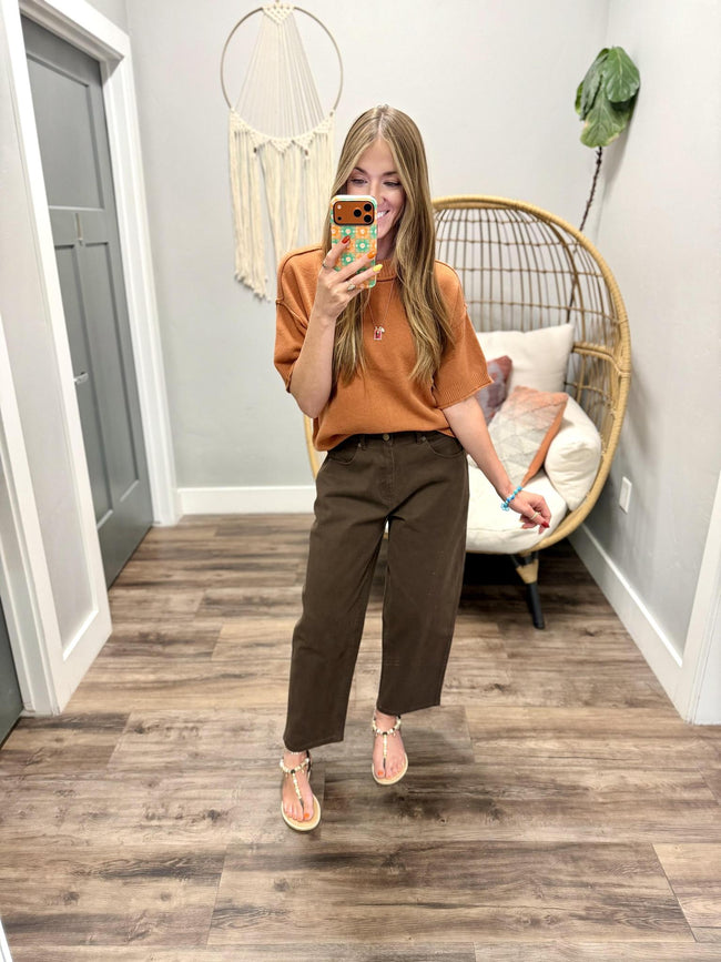 WHITNEY RUST SHORT SLEEVE SWEATER TOP
