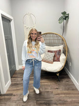 SUMMER SUNSET CHASER BLUE WASHED CREW SWEATSHIRT