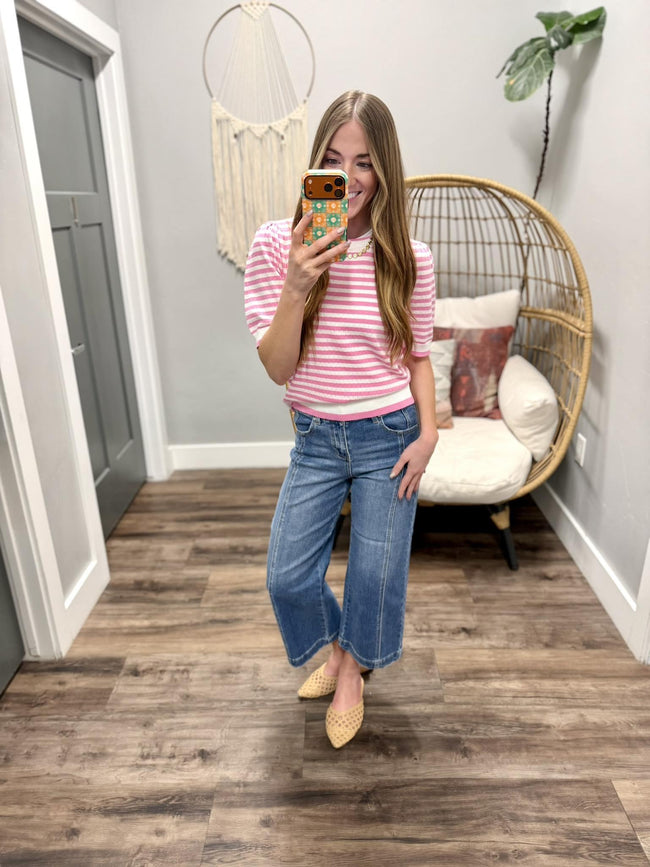 KRISTI PINK SHORT SLEEVE STRIPE TOP