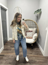STEPH CREAM SOFT BUTTON FRONT PLAID JACKET