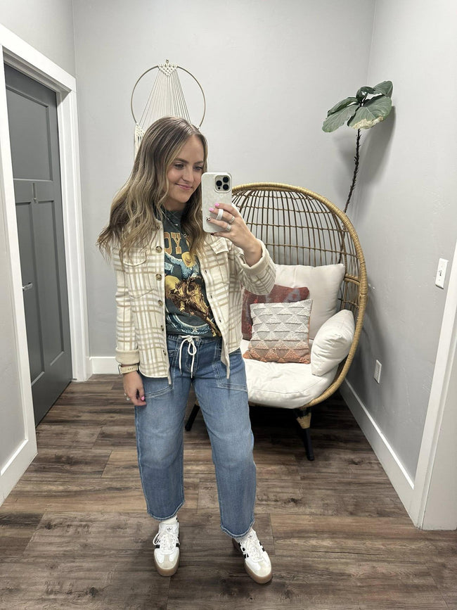 STEPH CREAM SOFT BUTTON FRONT PLAID JACKET