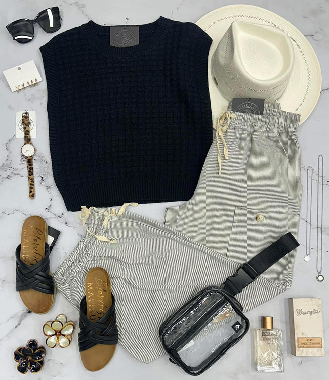 TYRA BLACK KNIT DETAIL SWEATER TANK