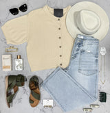 CHARLIE NEUTRAL SHORT SLEEVE BUTTON UP CARDIGAN TOP
