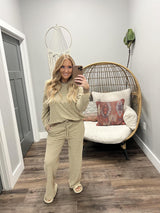 *2 PIECE SET* LEXI TAUPE STRIPE TOP AND BOTTOM SET