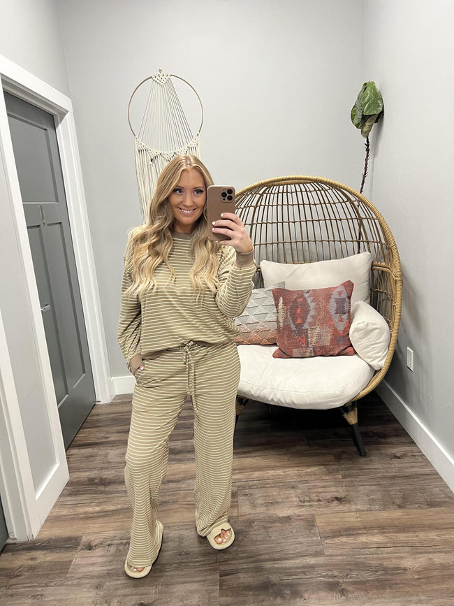 *2 PIECE SET* LEXI TAUPE STRIPE TOP AND BOTTOM SET