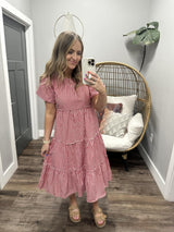 SERENA RED CHECKERED MIDI DRESS