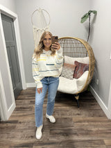 ELISE IVORY BLUE MULTI STRIPE SWEATER TOP