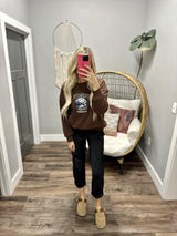 BROWN YOSEMITE EMBROIDERED SWEATSHIRT TOP