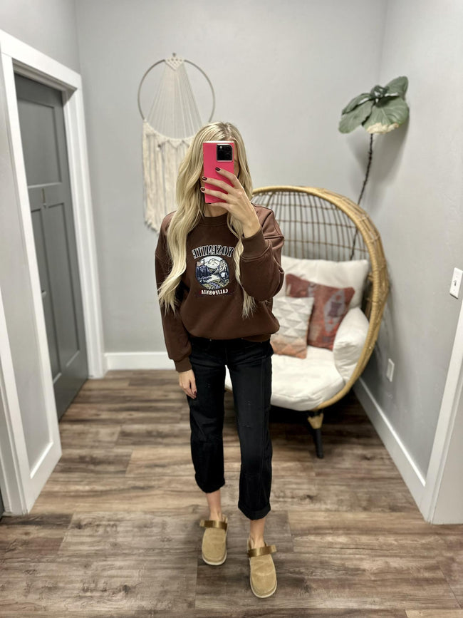 BROWN YOSEMITE EMBROIDERED SWEATSHIRT TOP