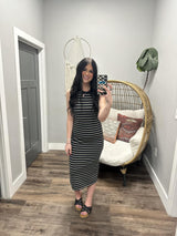 DANIELLE BLACK AND TAUPE STRIPE ATHLETIC TANK DRESS