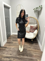 THE SOLONE BLACK FAUX LEATHER DRESS