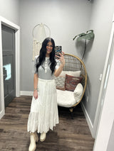 FARRAH WHITE TIERED MAXI SKIRT